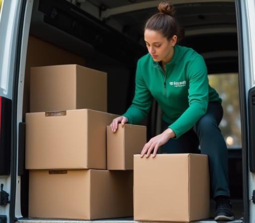 A Verdant Swift team member loading packages into an electric cargo van